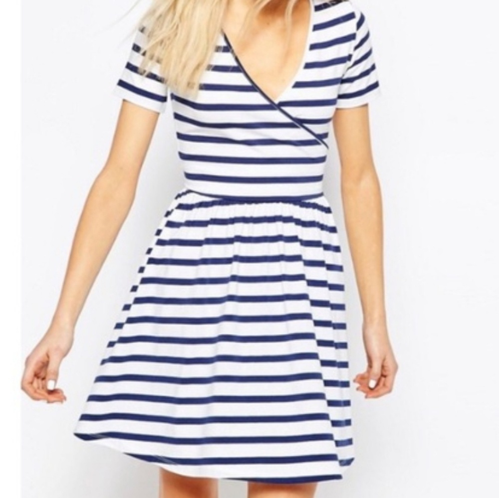 ASOS skater Wrap fit & flare striped dress